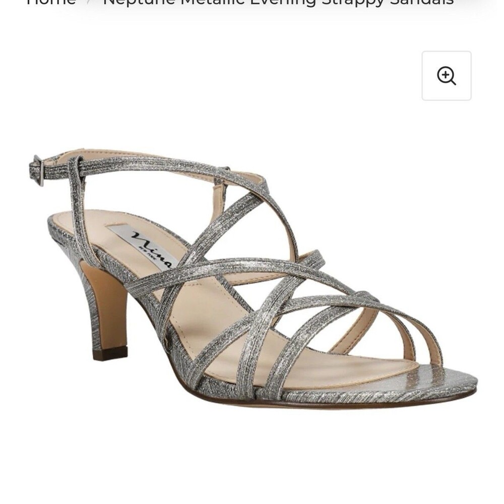 Nina Neptune Women's Silver Metallic Strappy Evening Dress Sandals Size 8M NIB